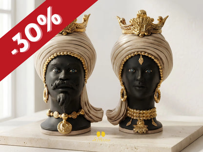 Teste di Moro Ceramica di Caltagirone design turbante fumè oro 45cm