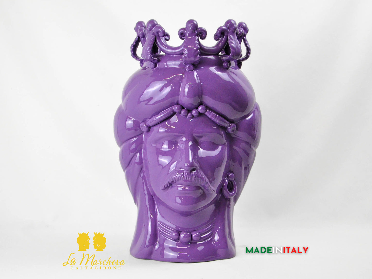 OUTLET - Testa di Moro Uomo in Ceramica di Caltagirone Viola 44cm