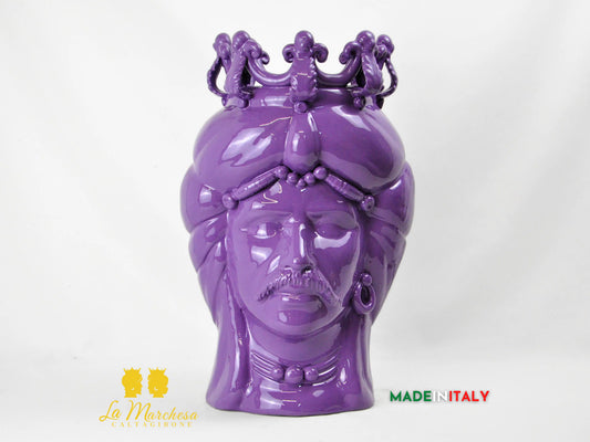 OUTLET - Testa di Moro Uomo in Ceramica di Caltagirone Viola 44cm
