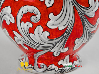 Lampada Ornato Bianco Rosso Ceramica di Caltagirone Paralume 60cm