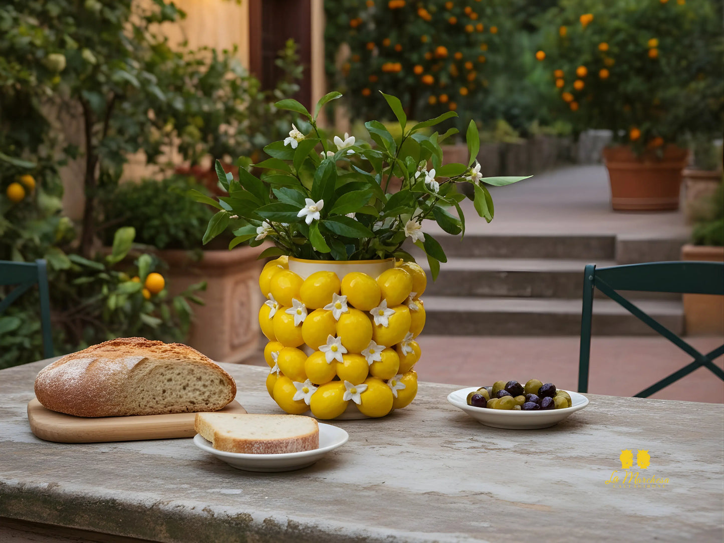 Vaso Decorato Limoni e Foglie in Ceramica di Caltagirone SERIE LUX - Varie Misure