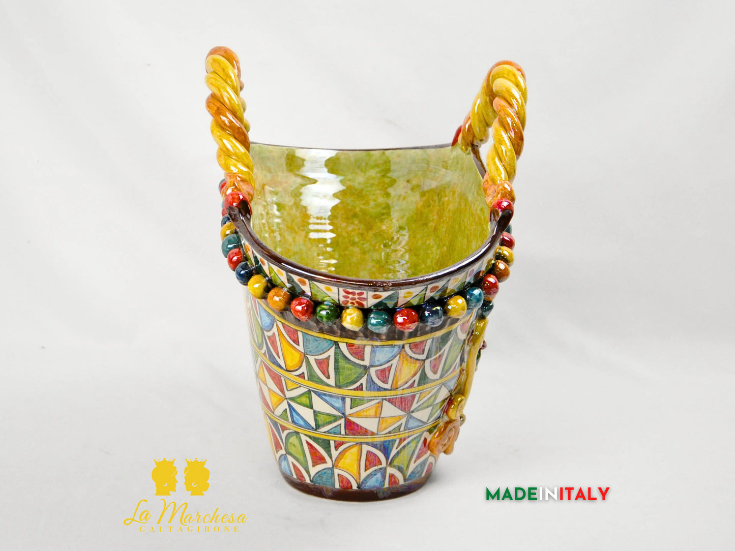 Coffa Siciliana Portavaso in Ceramica di Caltagirone Madreperla 40cm