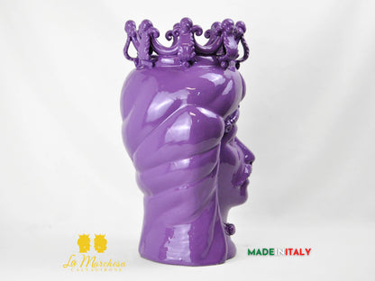 OUTLET - Testa di Moro Uomo in Ceramica di Caltagirone Viola 44cm