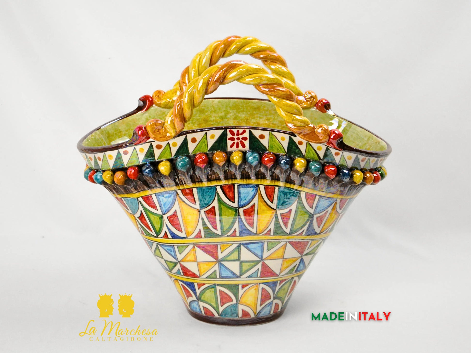 Coffa Siciliana Portavaso in Ceramica di Caltagirone Madreperla 40cm