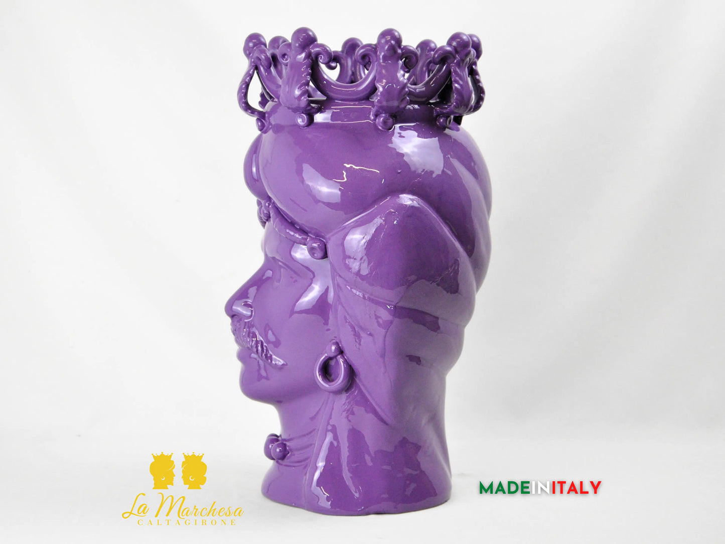OUTLET - Testa di Moro Uomo in Ceramica di Caltagirone Viola 44cm