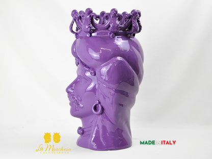 OUTLET - Testa di Moro Uomo in Ceramica di Caltagirone Viola 44cm