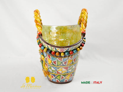 Coffa Siciliana Portavaso in Ceramica di Caltagirone Madreperla 40cm