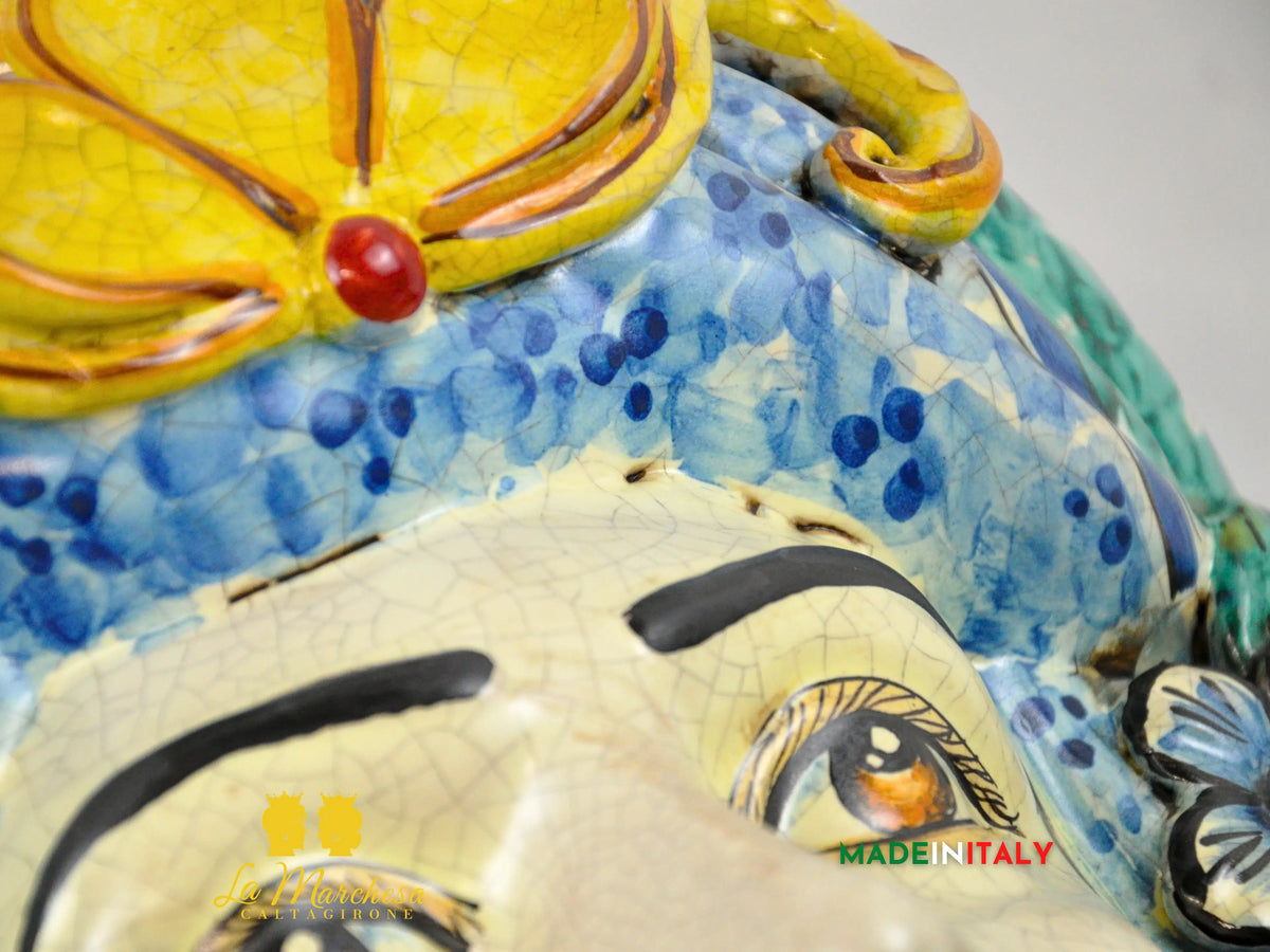 OUTLET - Testa di Moro in Ceramica di Caltagirone da Parete Craquelé 46cm
