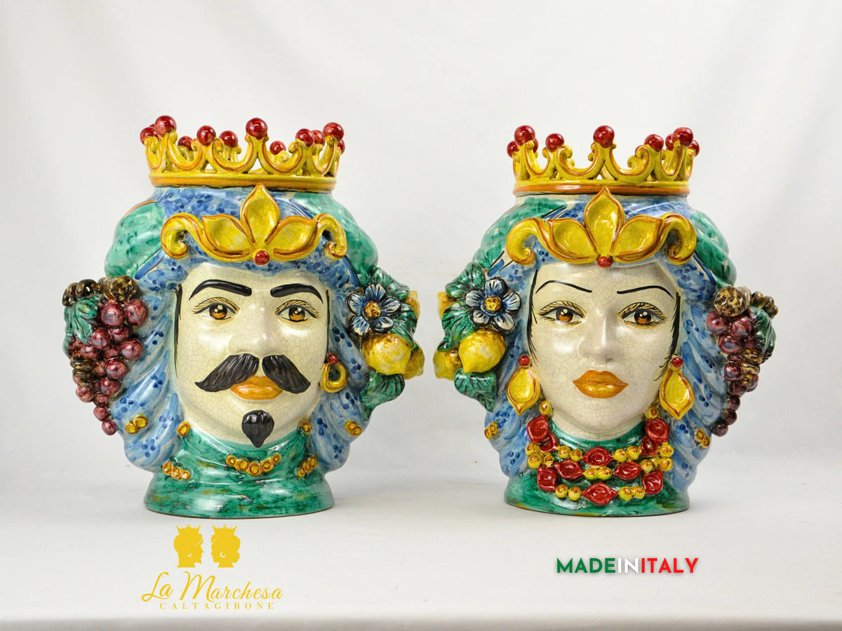 Teste di Moro in Ceramica di Caltagirone Frutta Etna Craquelé 35cm