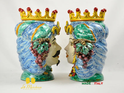 Teste di Moro in Ceramica di Caltagirone Frutta Etna Craquelé 35cm