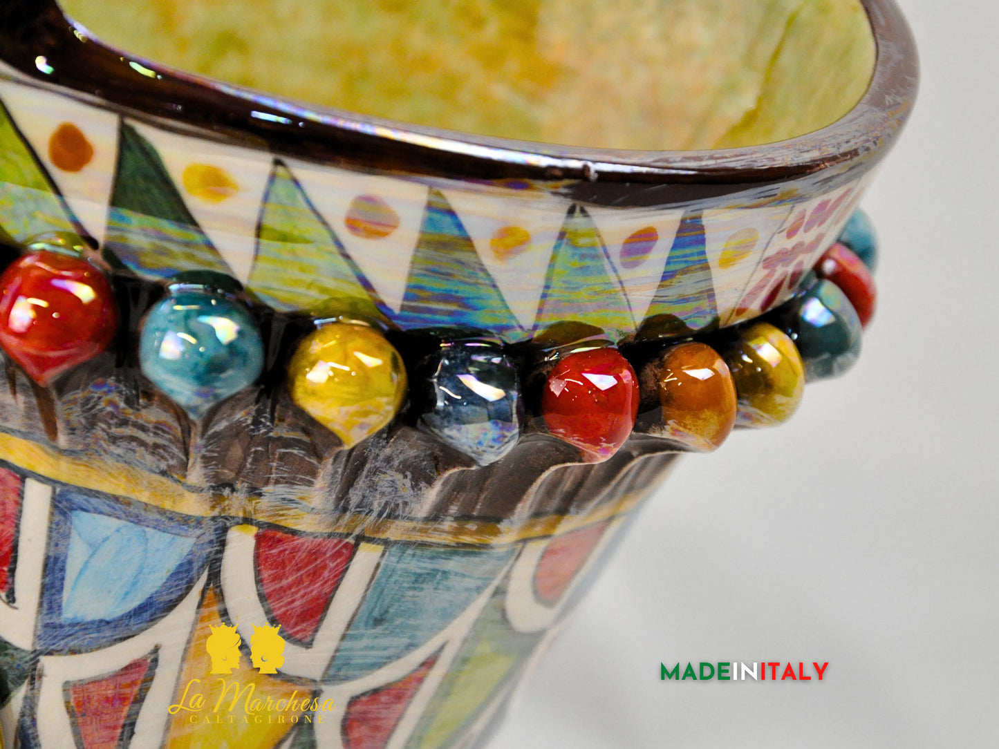 Coffa Siciliana Portavaso in Ceramica di Caltagirone Madreperla 40cm