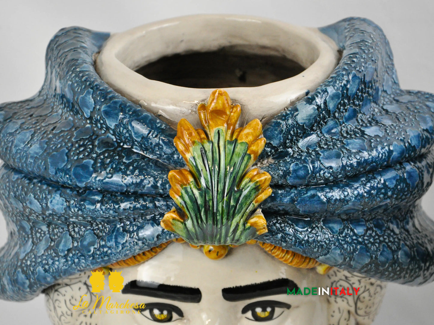 Teste di Moro Turbante Blu in Ceramica di Caltagirone 39cm