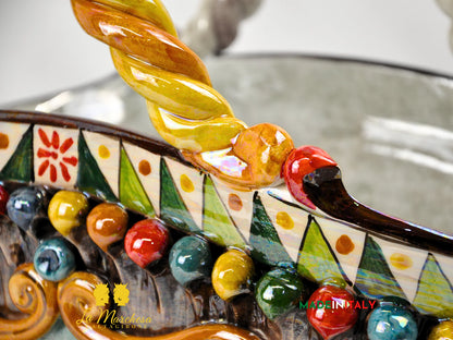 Coffa Siciliana Portavaso in Ceramica di Caltagirone Madreperla 40cm