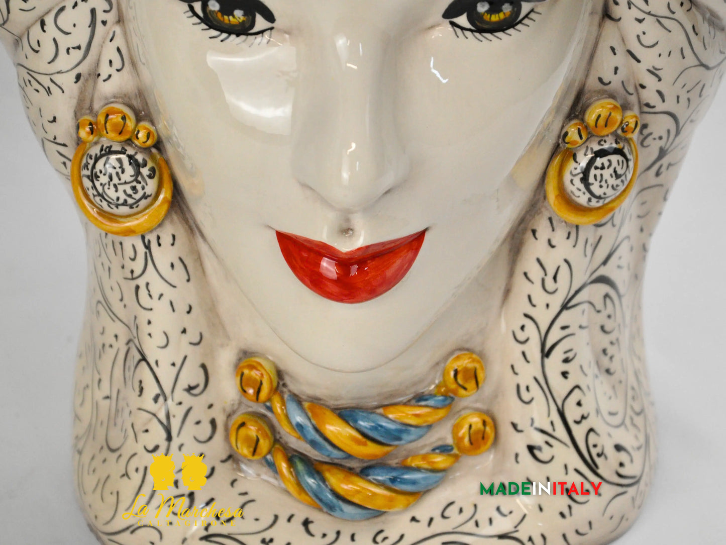 Teste di Moro Turbante Blu in Ceramica di Caltagirone 39cm