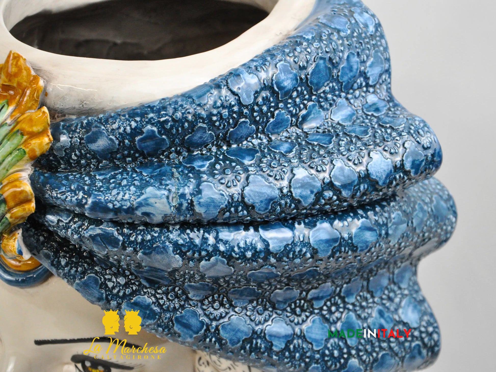 Teste di Moro Turbante Blu in Ceramica di Caltagirone 39cm
