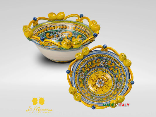 Centrotavola Ciotola Limoni in Ceramica di Caltagirone Ornato 34cm