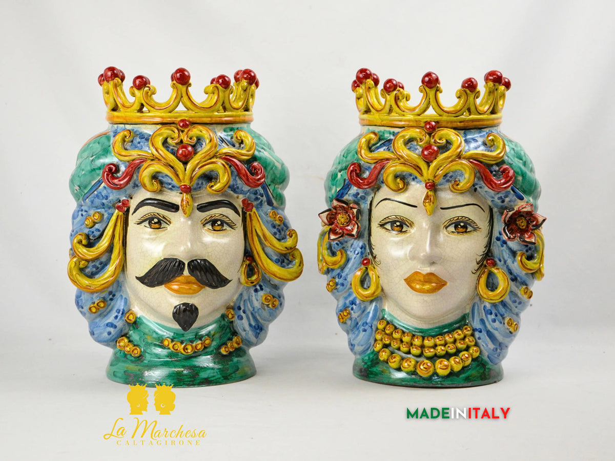 Teste di Moro in Ceramica di Caltagirone Etna Craquelé 35cm