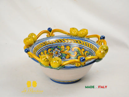Centrotavola Ciotola Limoni in Ceramica di Caltagirone Ornato 34cm