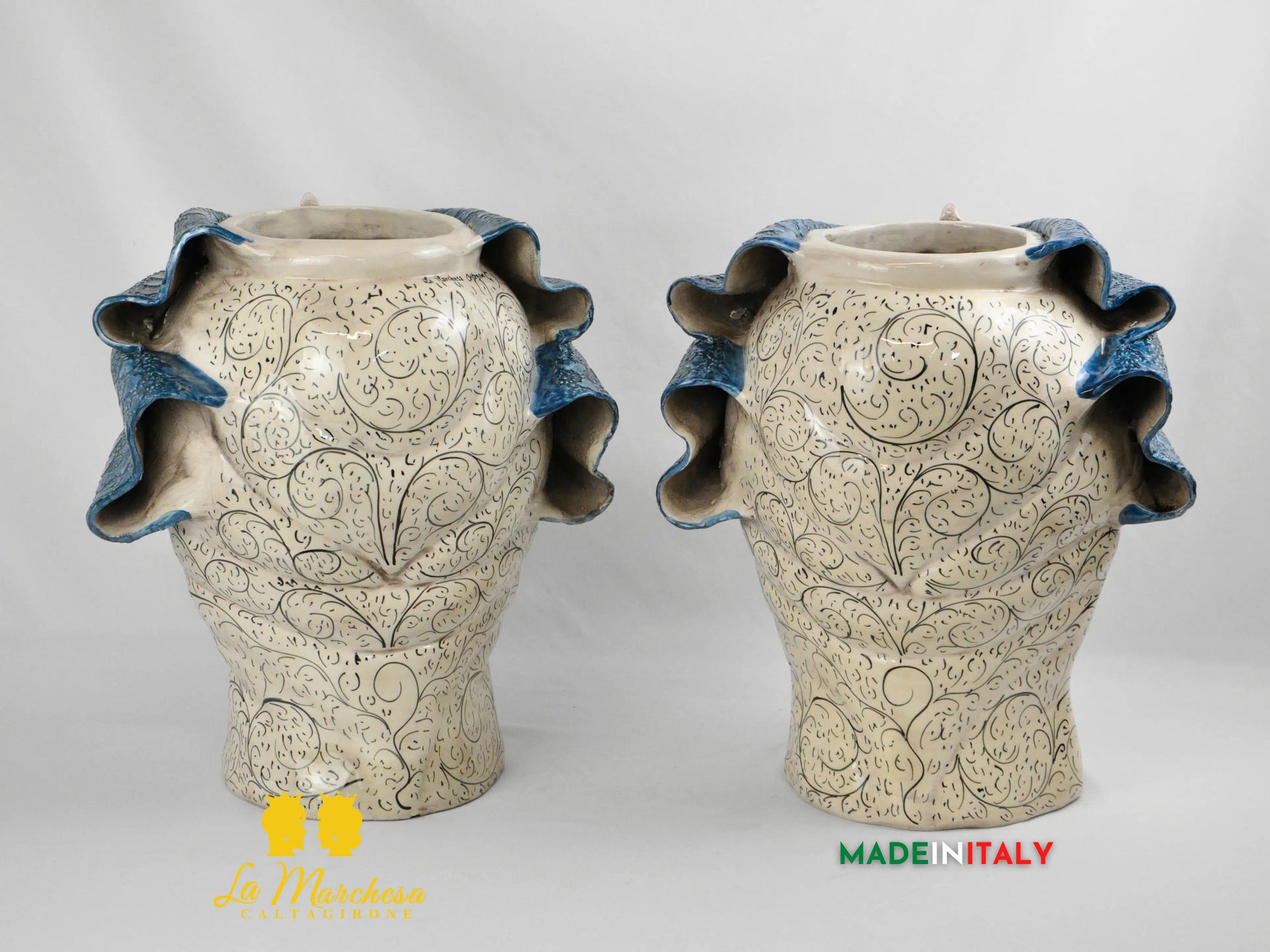 Teste di Moro Turbante Blu in Ceramica di Caltagirone 39cm