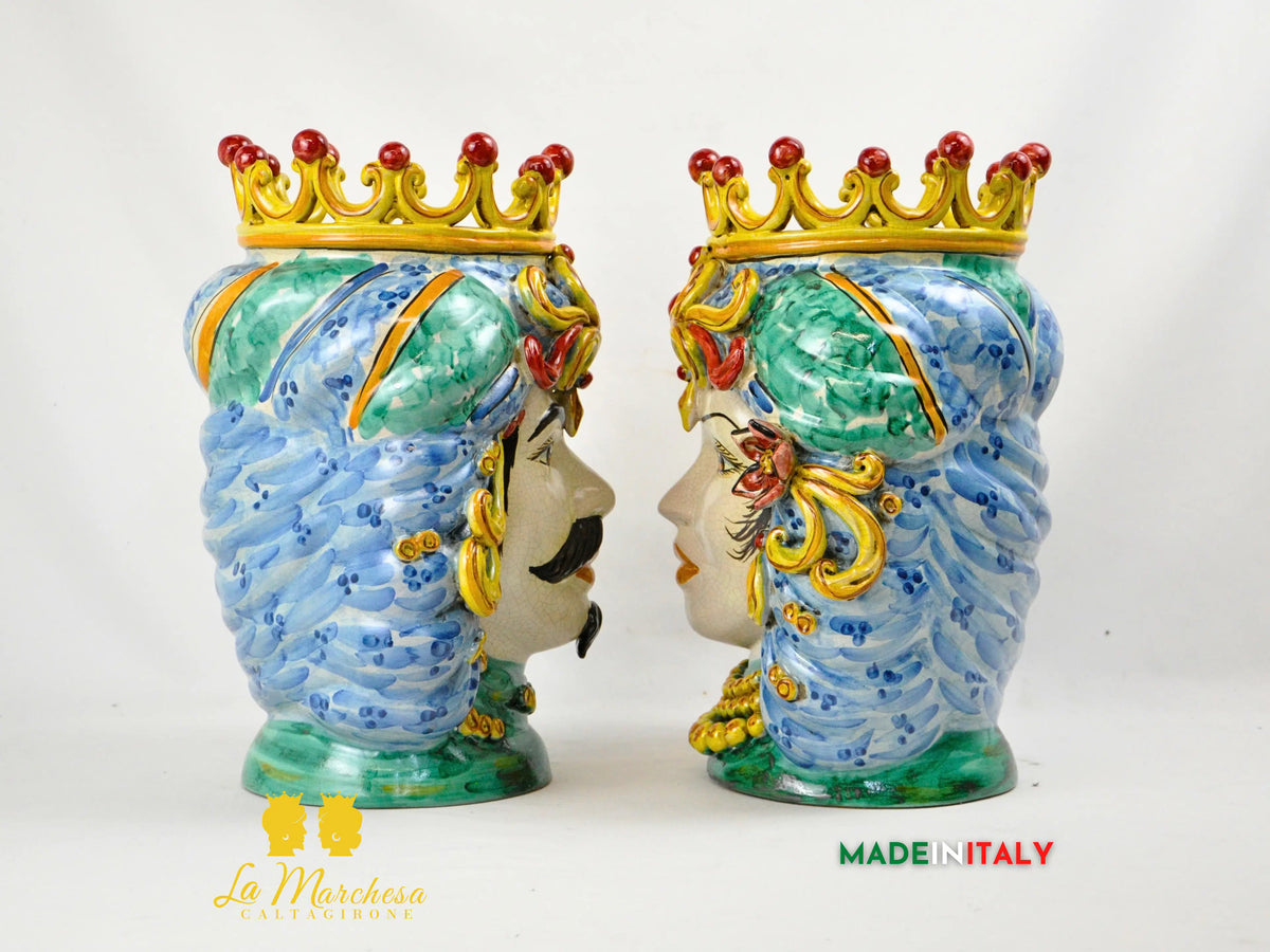 Teste di Moro in Ceramica di Caltagirone Etna Craquelé 35cm