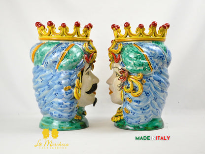 Teste di Moro in Ceramica di Caltagirone Etna Craquelé 35cm
