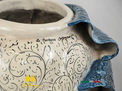 Teste di Moro Turbante Blu in Ceramica di Caltagirone 39cm