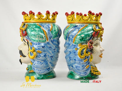 Teste di Moro in Ceramica di Caltagirone Etna Craquelé 35cm