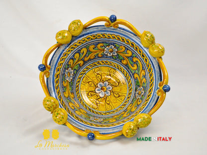 Centrotavola Ciotola Limoni in Ceramica di Caltagirone Ornato 34cm