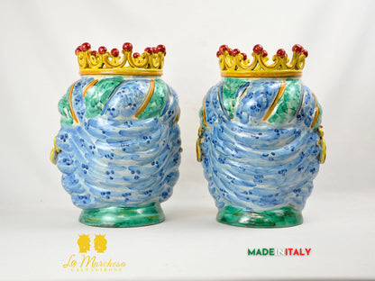 Teste di Moro in Ceramica di Caltagirone Etna Craquelé 35cm