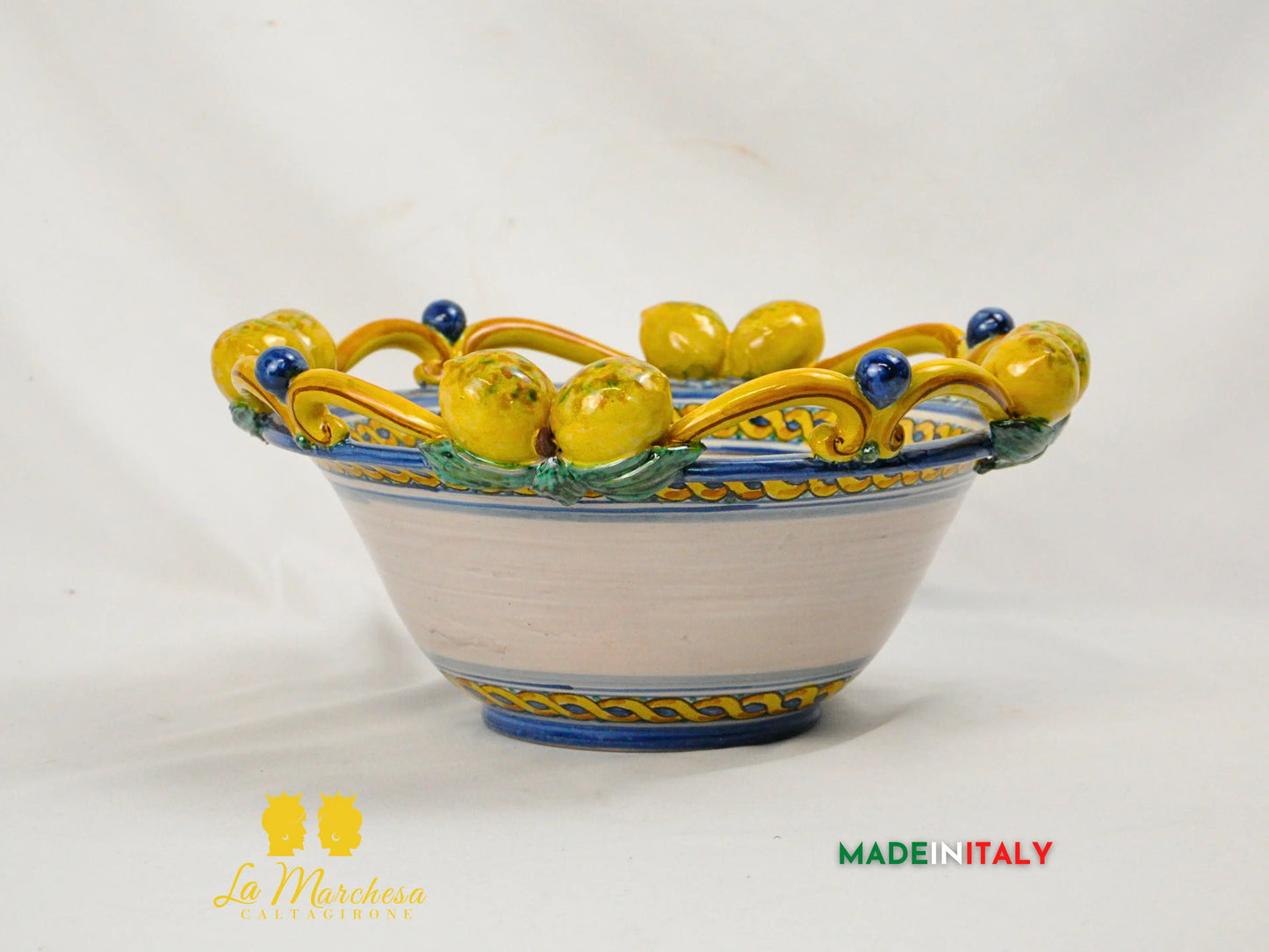 Centrotavola Ciotola Limoni in Ceramica di Caltagirone Ornato 34cm
