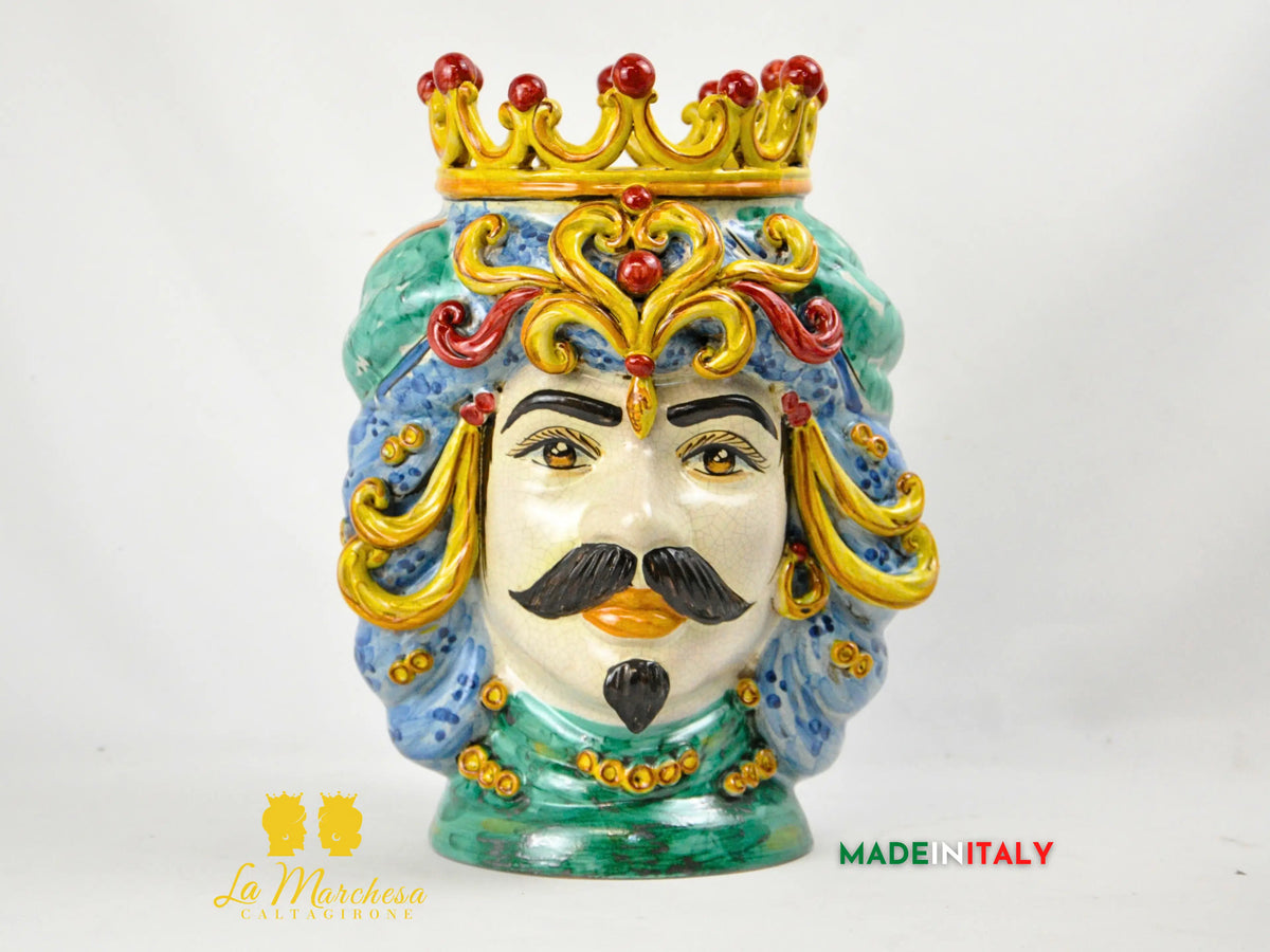 Teste di Moro in Ceramica di Caltagirone Etna Craquelé 35cm