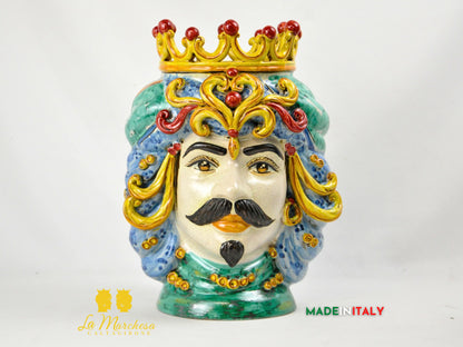 Teste di Moro in Ceramica di Caltagirone Etna Craquelé 35cm