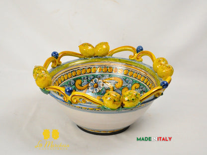 Centrotavola Ciotola Limoni in Ceramica di Caltagirone Ornato 34cm