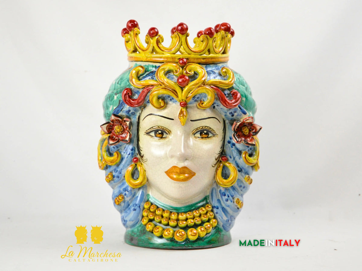 Teste di Moro in Ceramica di Caltagirone Etna Craquelé 35cm
