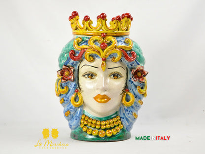 Teste di Moro in Ceramica di Caltagirone Etna Craquelé 35cm