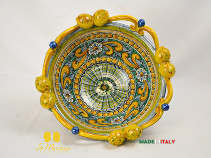 Centrotavola Ciotola Limoni in Ceramica di Caltagirone Ornato 34cm