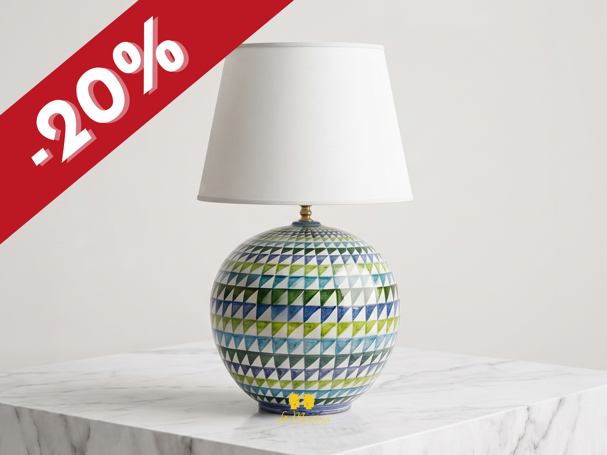 Lampada in Ceramica di Caltagirone sfera triangoli madreperla design moderno 32cm