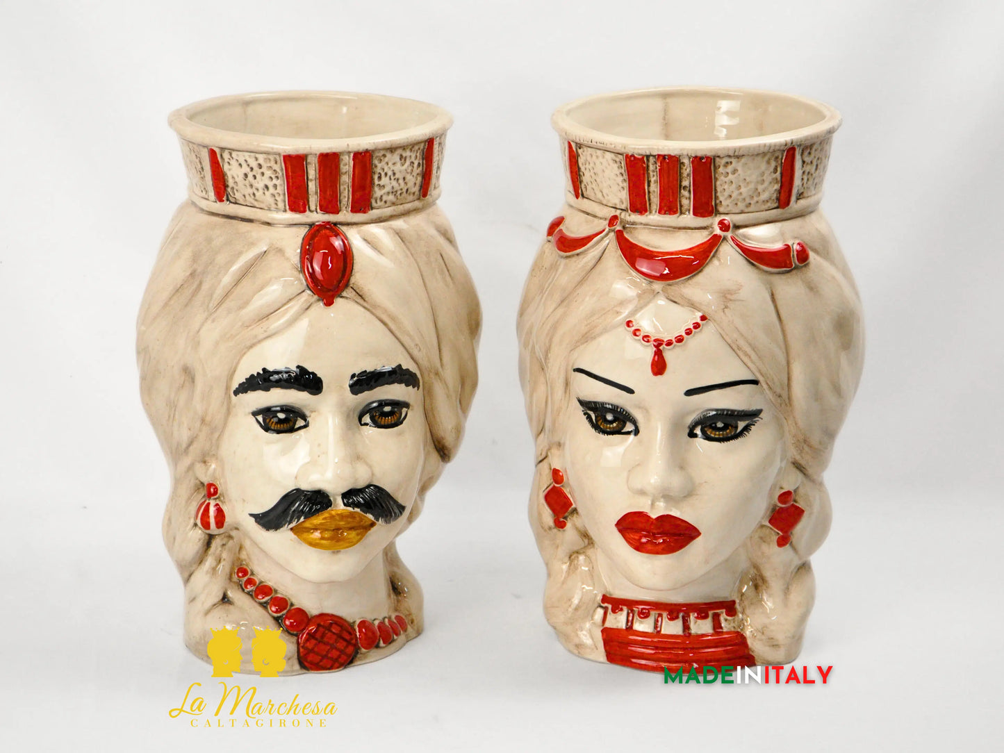FINE SERIE - Teste di Moro Fumè Dettagli Rossi in Ceramica di Caltagirone 35cm