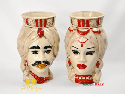 FINE SERIE - Teste di Moro Fumè Dettagli Rossi in Ceramica di Caltagirone 35cm