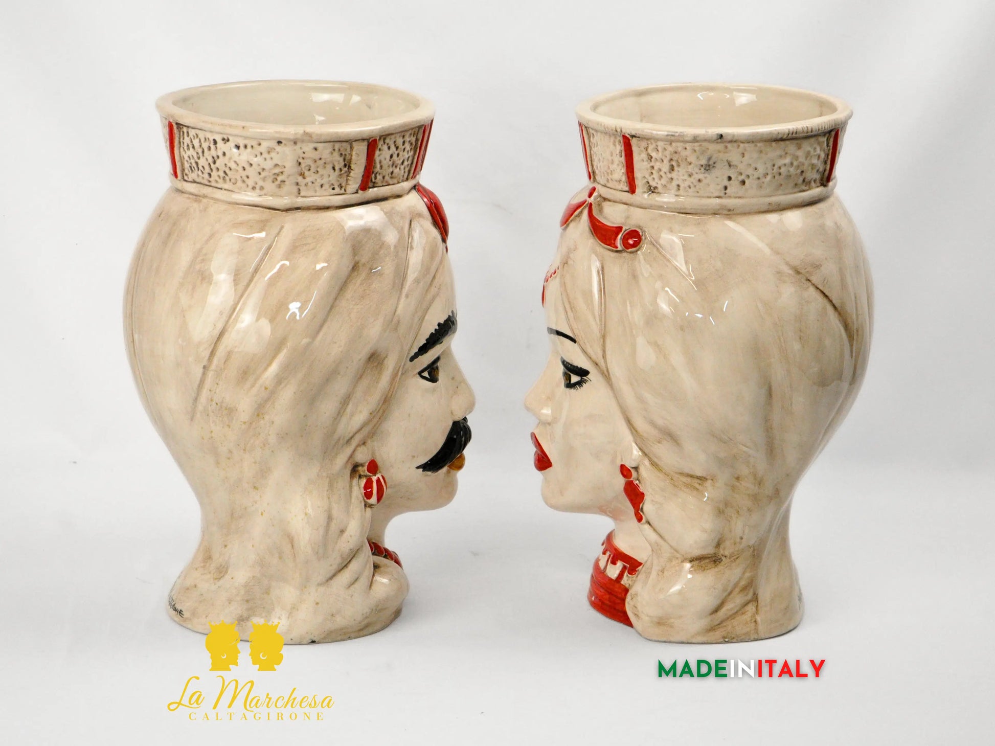 FINE SERIE - Teste di Moro Fumè Dettagli Rossi in Ceramica di Caltagirone 35cm