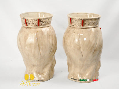 FINE SERIE - Teste di Moro Fumè Dettagli Rossi in Ceramica di Caltagirone 35cm