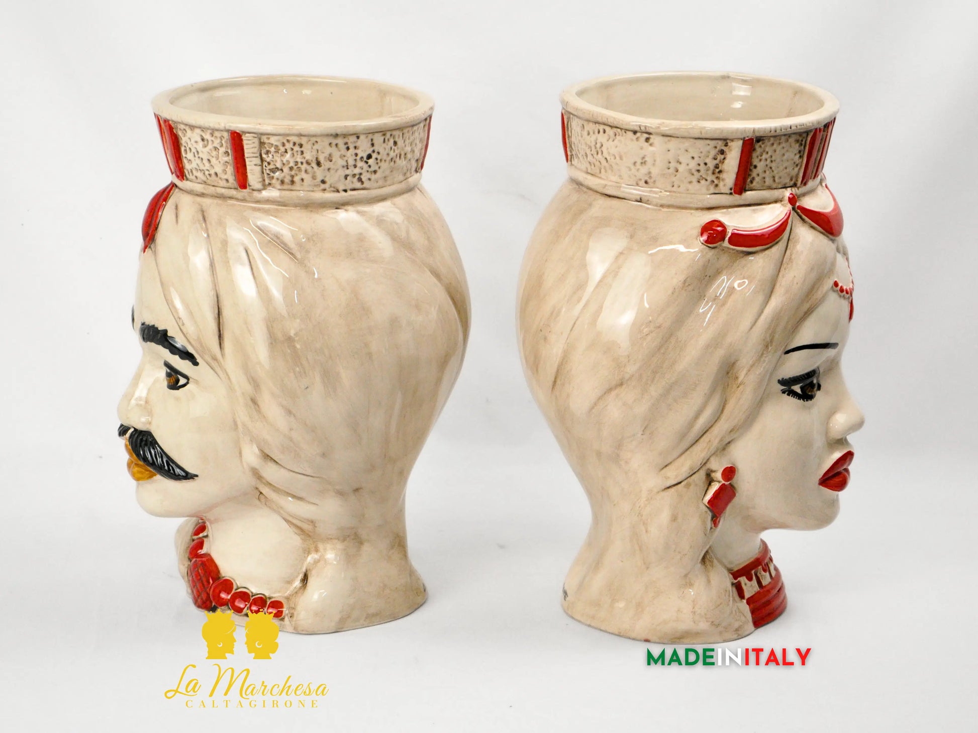 FINE SERIE - Teste di Moro Fumè Dettagli Rossi in Ceramica di Caltagirone 35cm