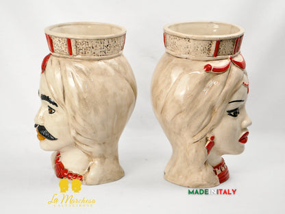 FINE SERIE - Teste di Moro Fumè Dettagli Rossi in Ceramica di Caltagirone 35cm