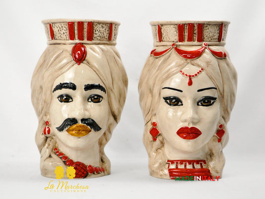 FINE SERIE - Teste di Moro Fumè Dettagli Rossi in Ceramica di Caltagirone 35cm