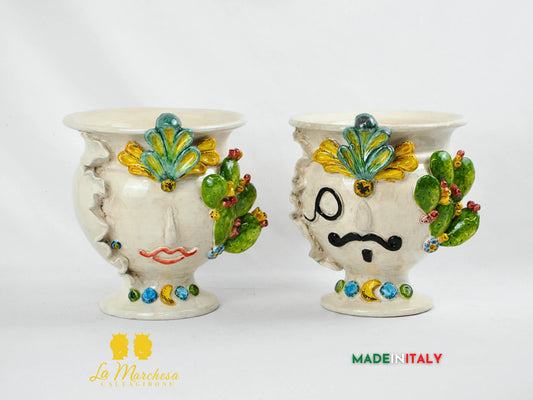 Vaso Design Volto in Ceramica di Caltagirone Fichi D'India 24cm