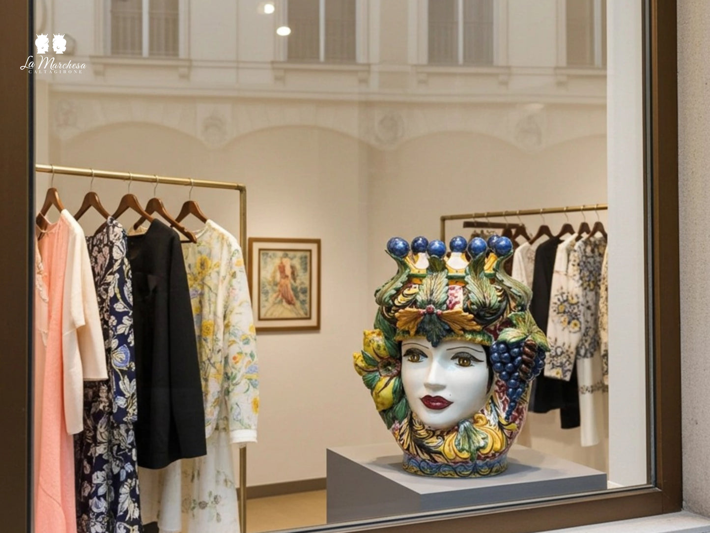 Teste di Moro Taormina Foglie di Acanto e Frutta in Ceramica di Caltagirone 38cm - Vari Modelli