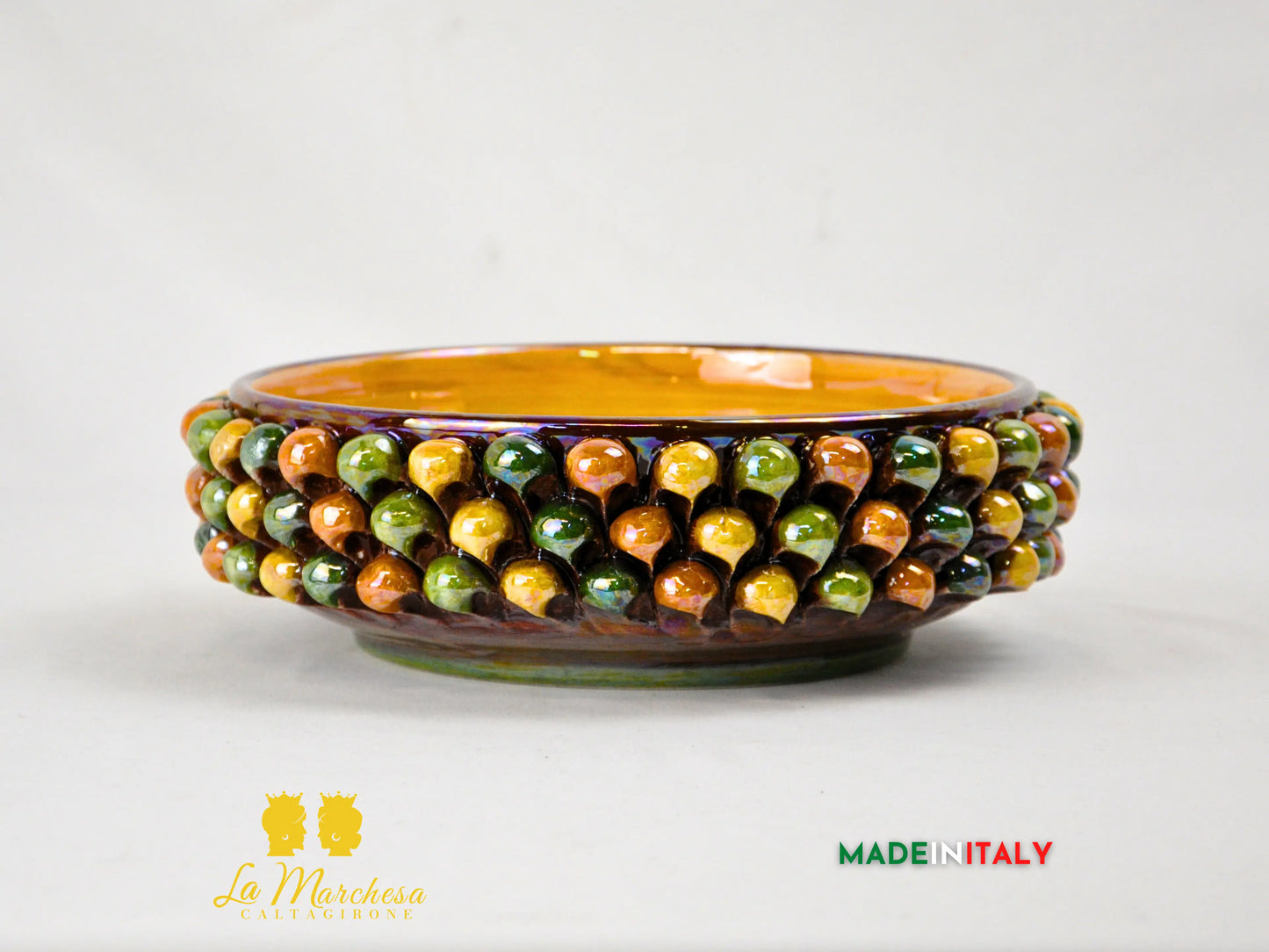 Ciotola Svuotatasche in Ceramica di Caltagirone Pigna Madreperla Giallo Verde - Vari Modelli