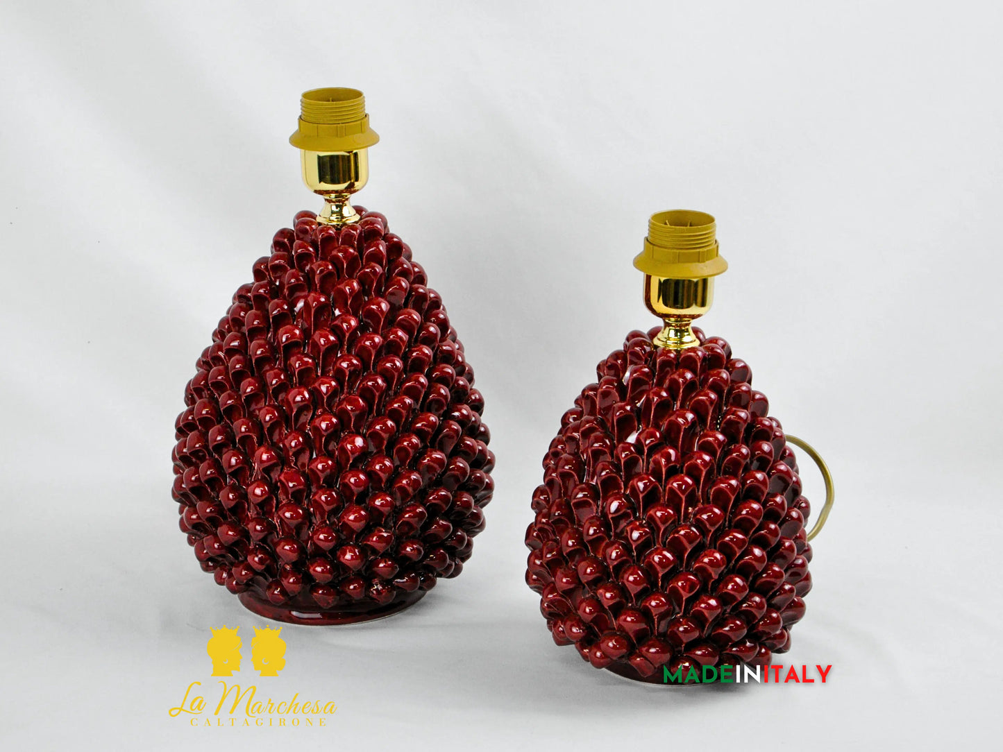 Lampada da Appoggio Bordeaux Pigna Siciliana in Ceramica di Caltagirone - Varie Misure