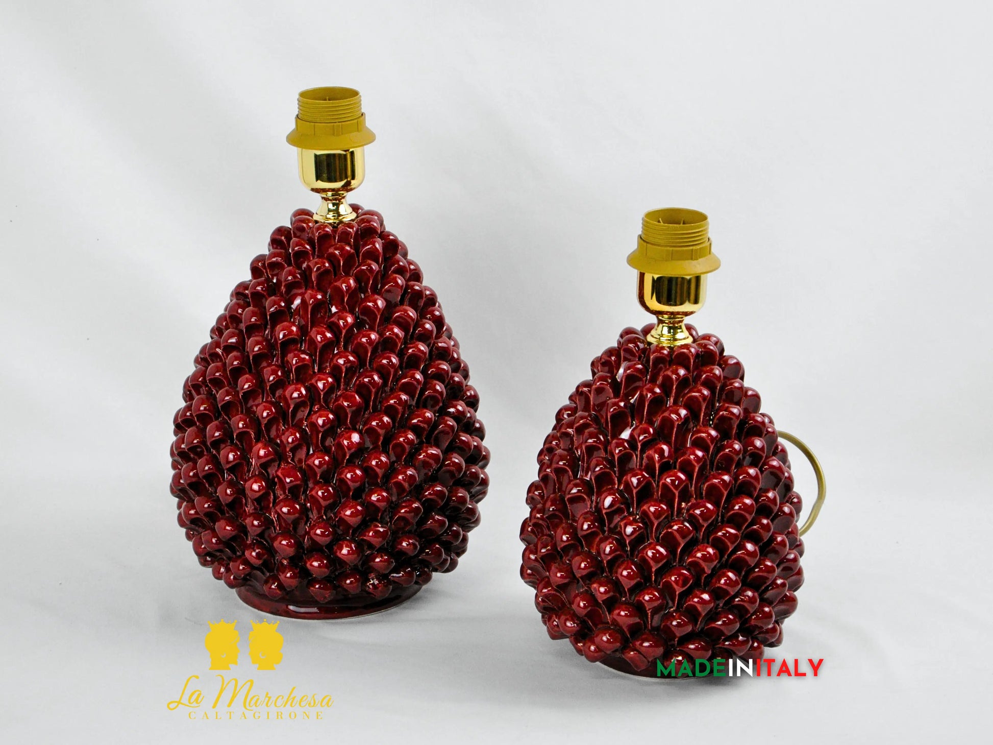 Lampada da Appoggio Bordeaux Pigna Siciliana in Ceramica di Caltagirone - Varie Misure