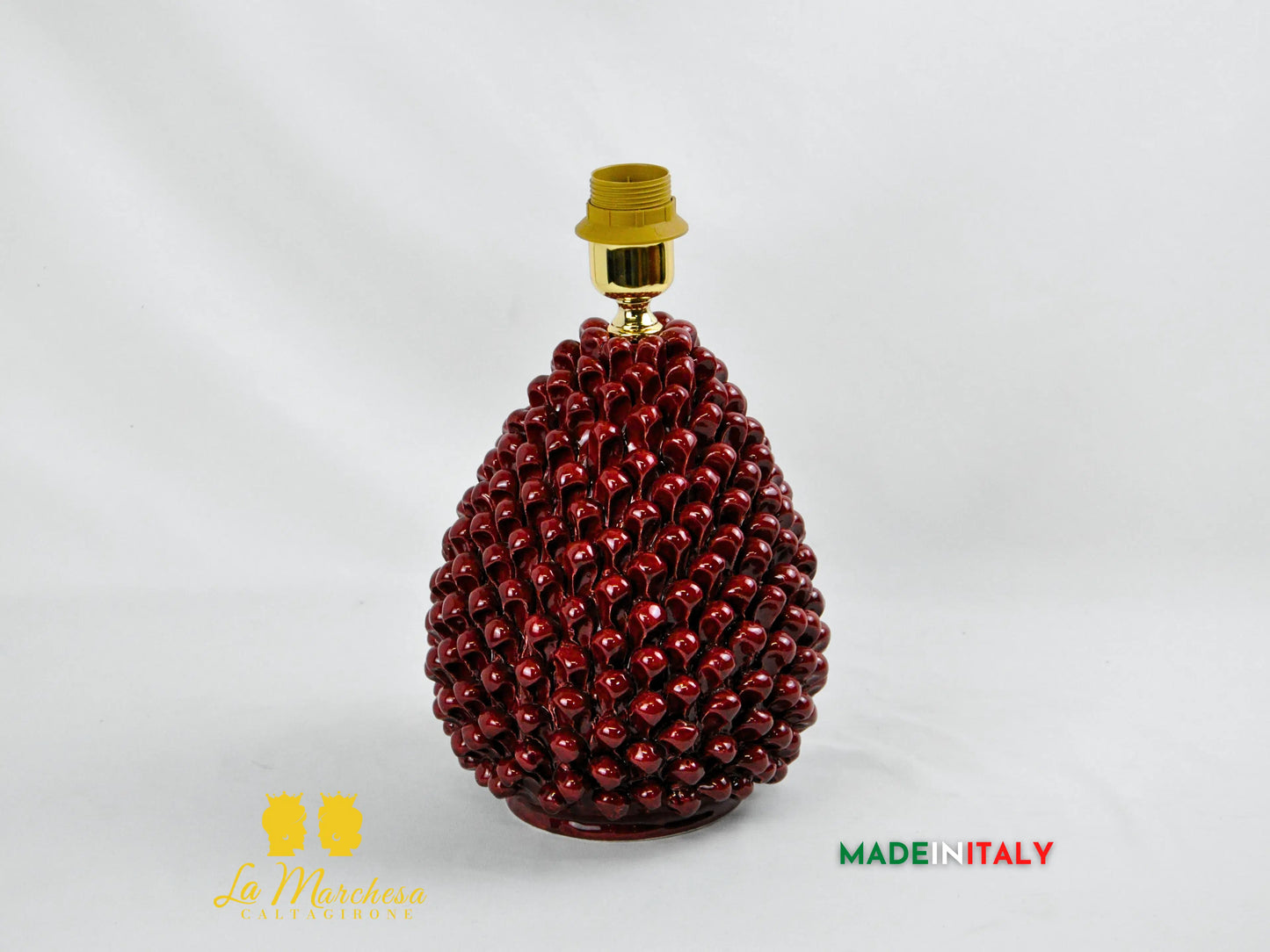 Lampada da Appoggio Bordeaux Pigna Siciliana in Ceramica di Caltagirone - Varie Misure